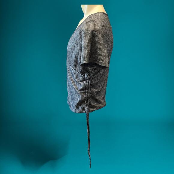 Shein Curve Blouse 2XL Ribbed Side Cinch Layered Ribbed Top Office Law Shimmer - Picture 4 of 8